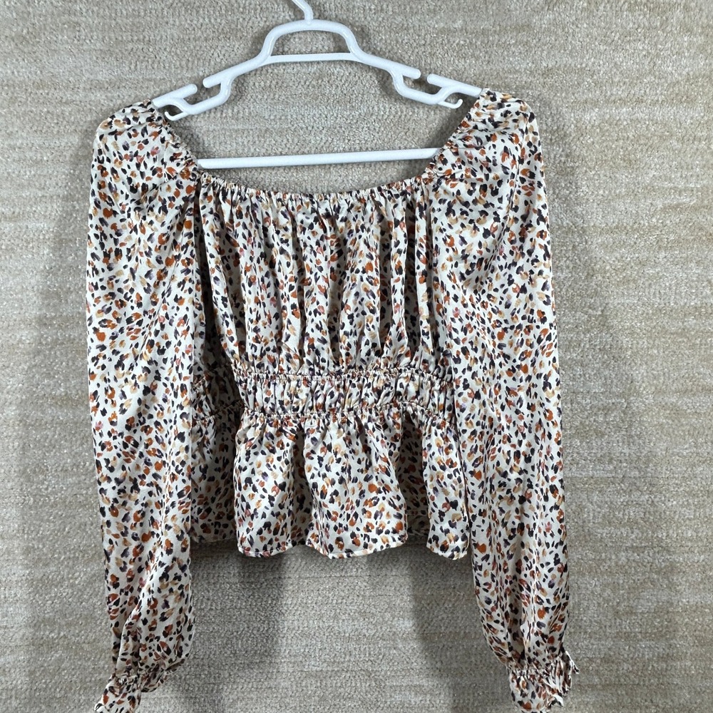 Good Luck Gem Womens Boho Indie Sleaze Animal Print Peplum Top Multicolor XL - Picture 9 of 9
